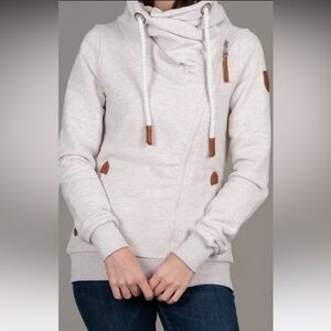 WANAKOME HESTIA ZIP COWL NECK SWEATSHIRT - HEATHER OATMEAL